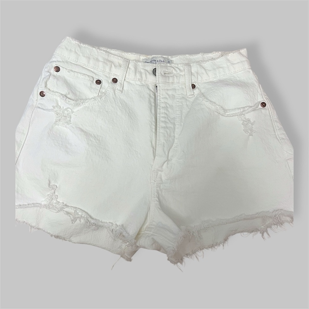 Abercrombie & Fitch White Jean Shorts Distressed Frayed Hem